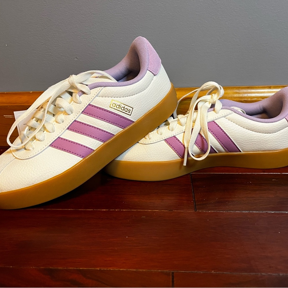 Adidas VL Court 3.0 White and Purple Shoes - Picture 3 of 4